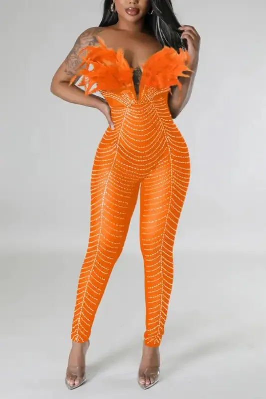 Birds Of A Feather Strapless Mesh Jumpsuit