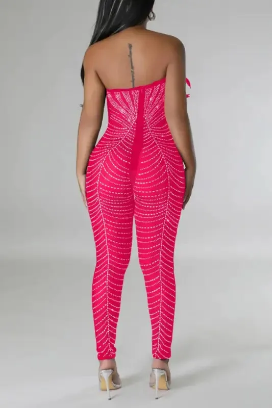 Birds Of A Feather Strapless Mesh Jumpsuit