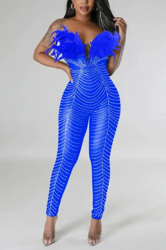 Birds Of A Feather Strapless Mesh Jumpsuit