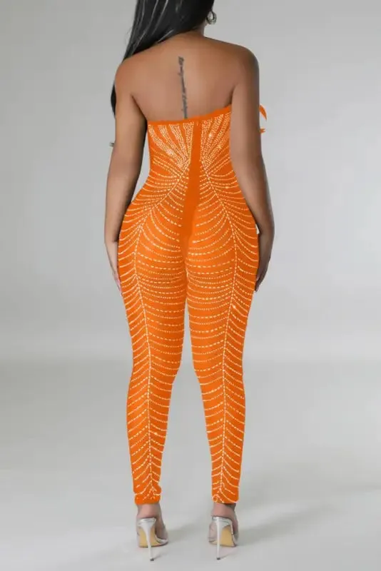 Birds Of A Feather Strapless Mesh Jumpsuit