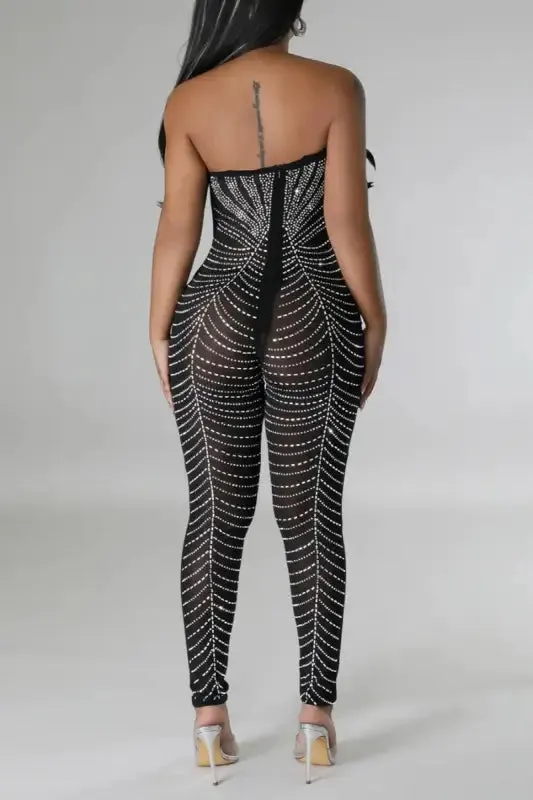 Birds Of A Feather Strapless Mesh Jumpsuit