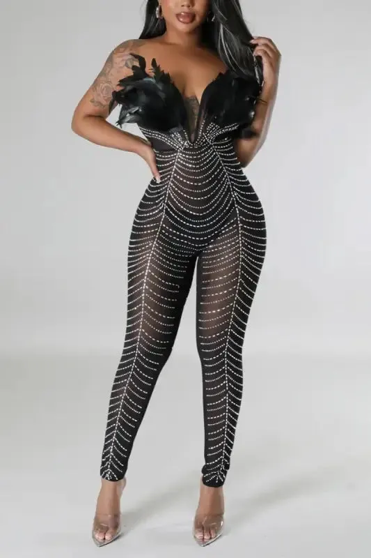 Birds Of A Feather Strapless Mesh Jumpsuit
