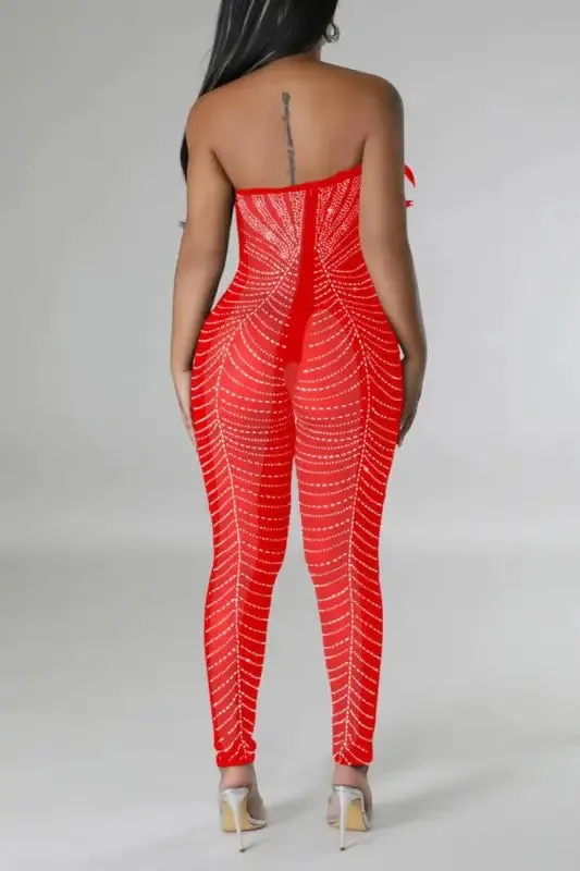 Birds Of A Feather Strapless Mesh Jumpsuit