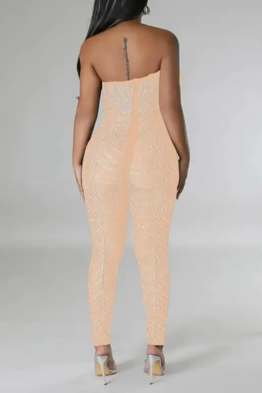 Birds Of A Feather Strapless Mesh Jumpsuit