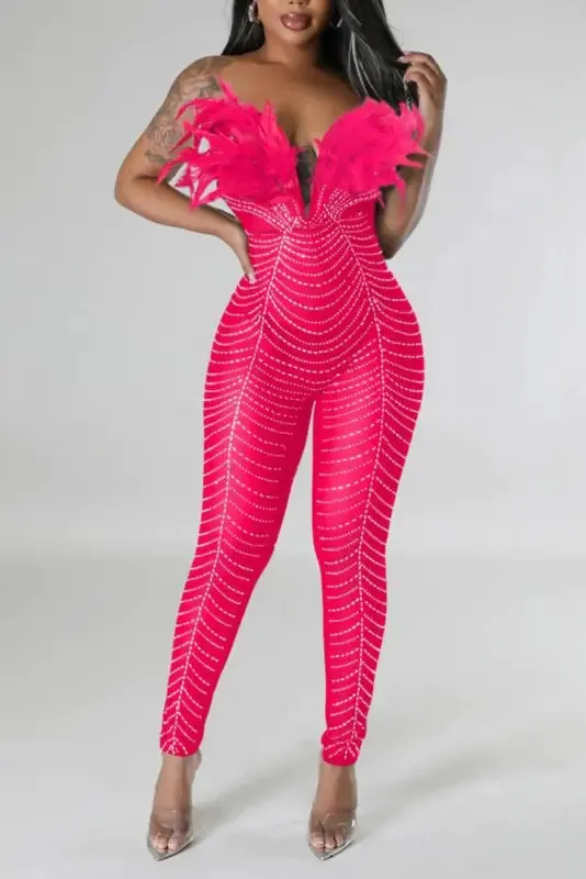 Birds Of A Feather Strapless Mesh Jumpsuit