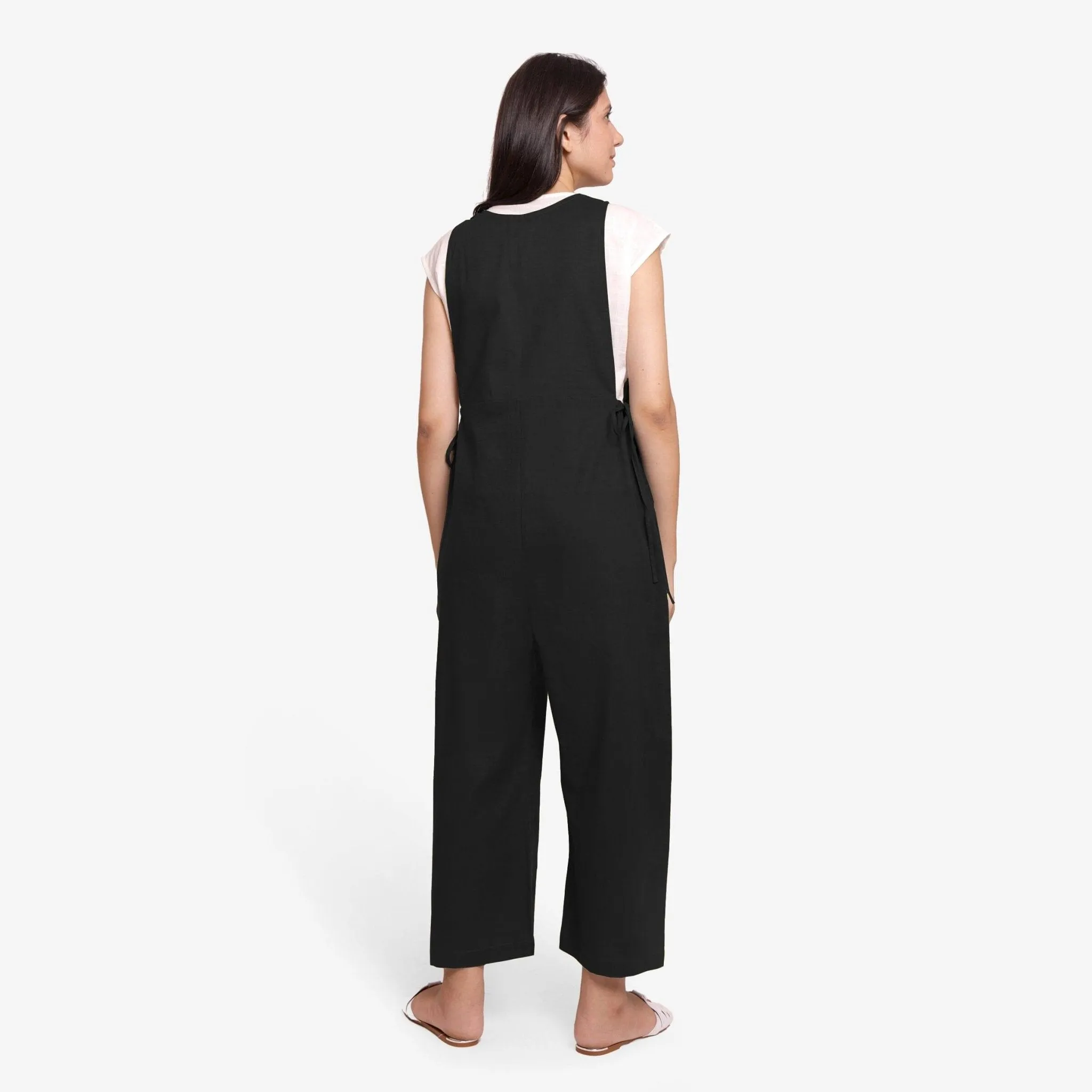 Black 100% Cotton Sleeveless Pinafore Jumpsuit