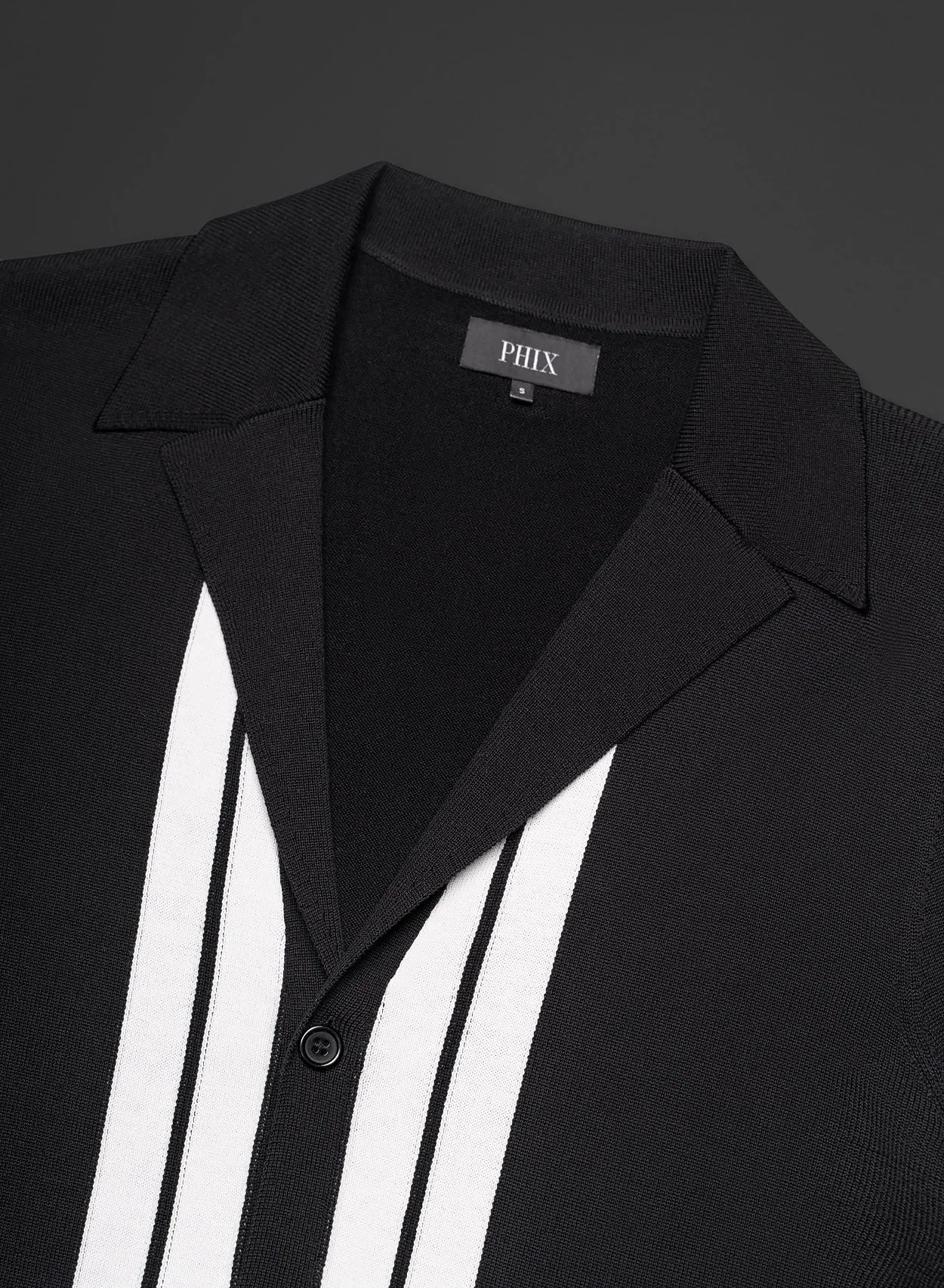 Black 50's Cuban Shirt with White Stripe Border