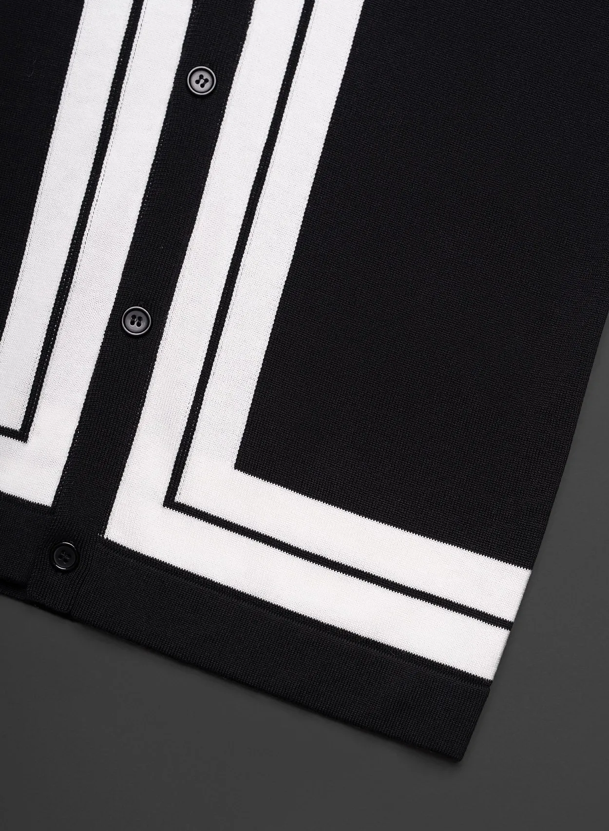 Black 50's Cuban Shirt with White Stripe Border