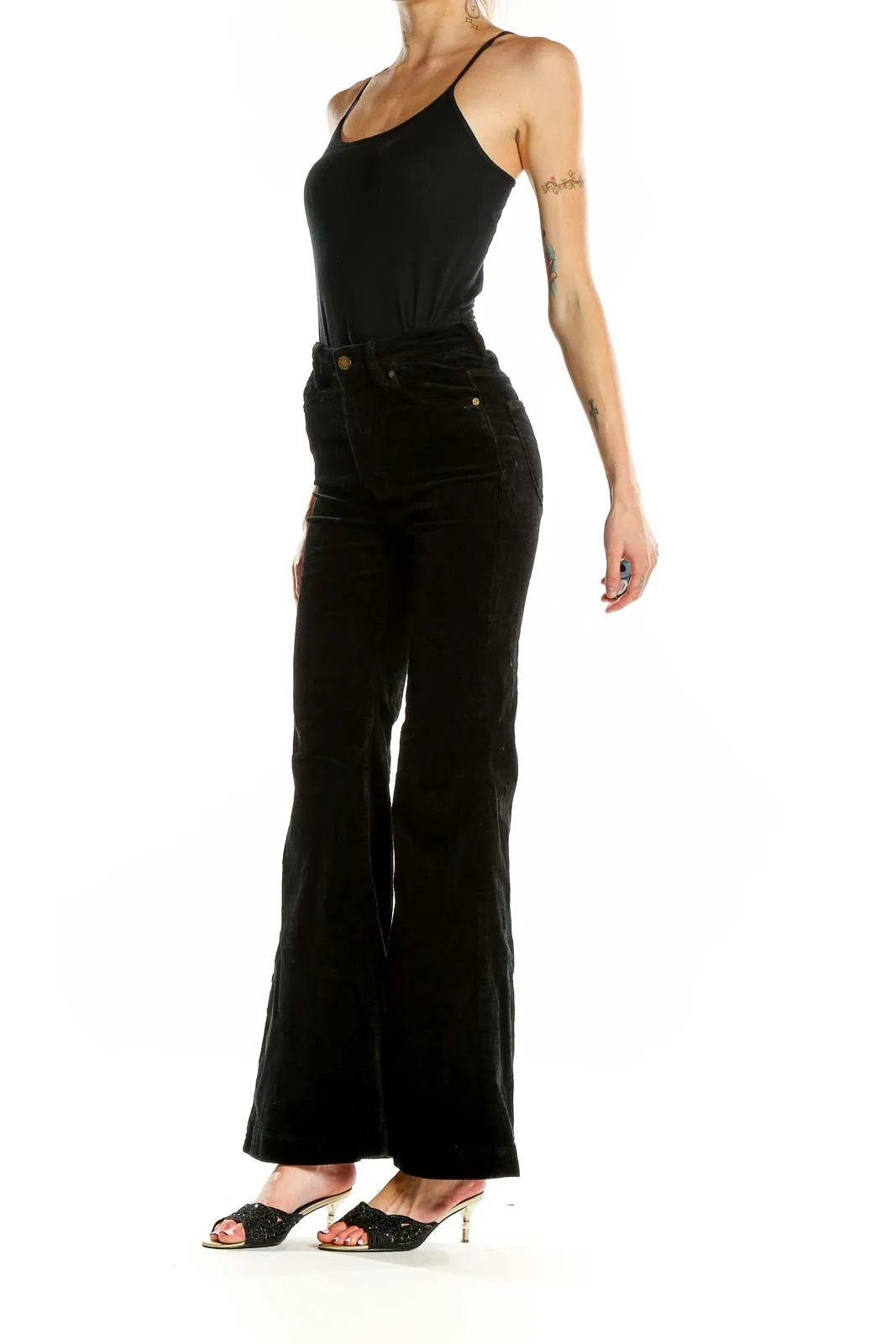 Black High-Waisted Flared Denim Jeans
