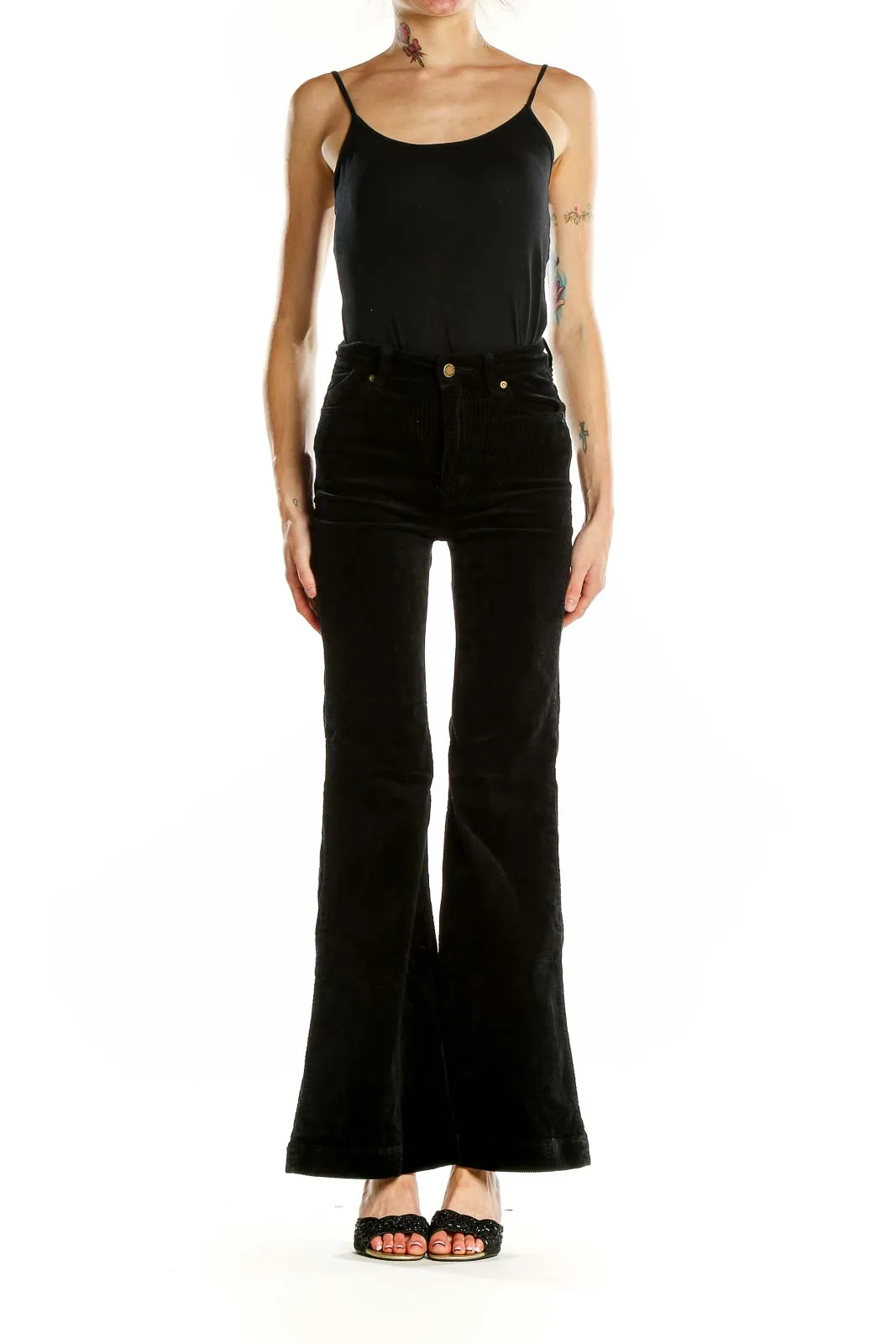 Black High-Waisted Flared Denim Jeans