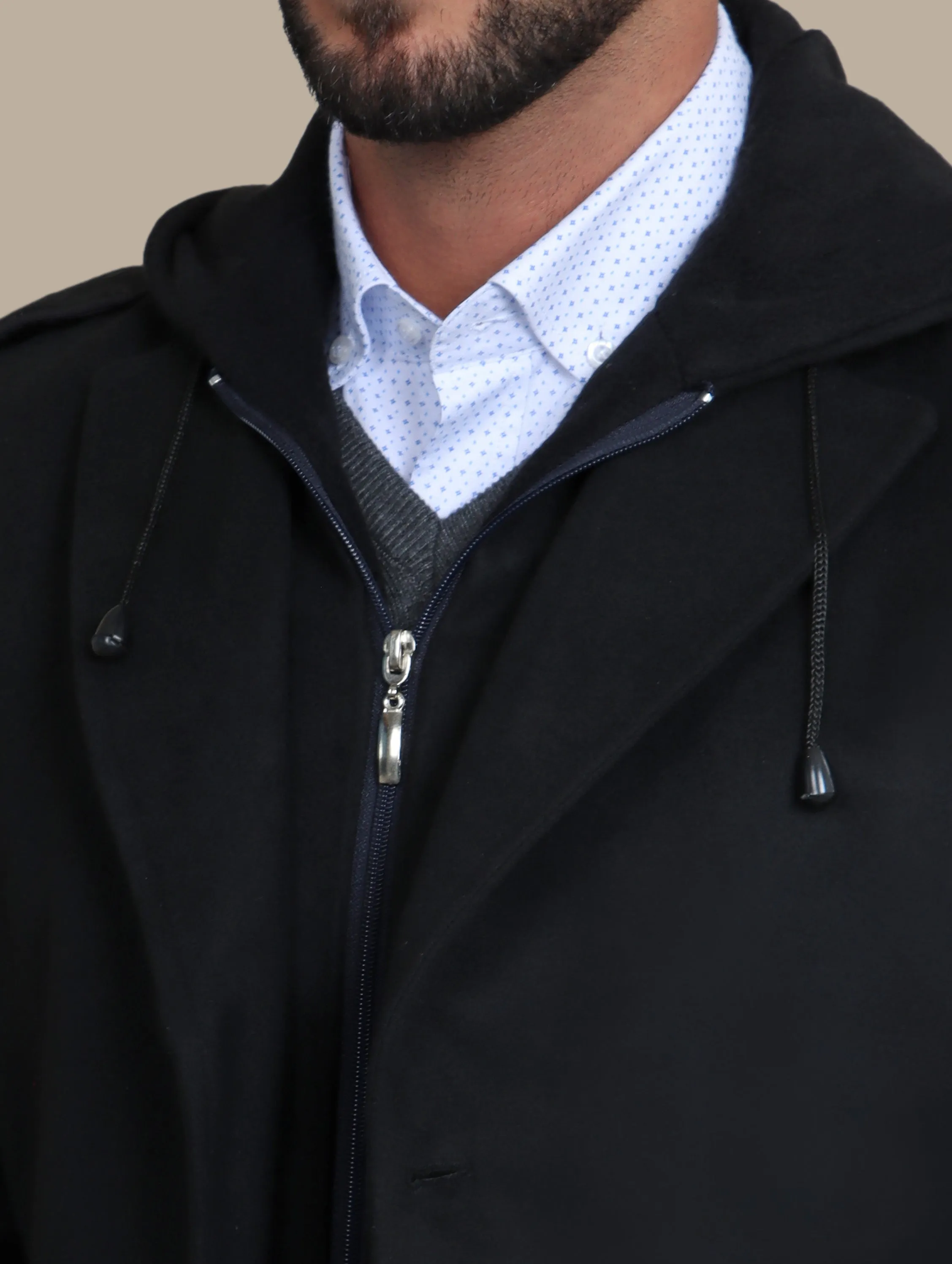 Black Hooded Military Coat