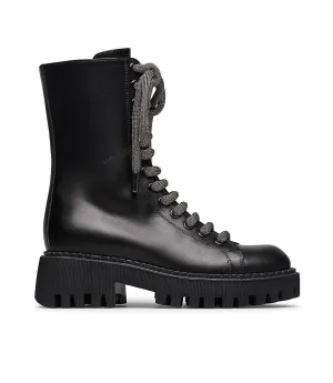 Black leather biker booties