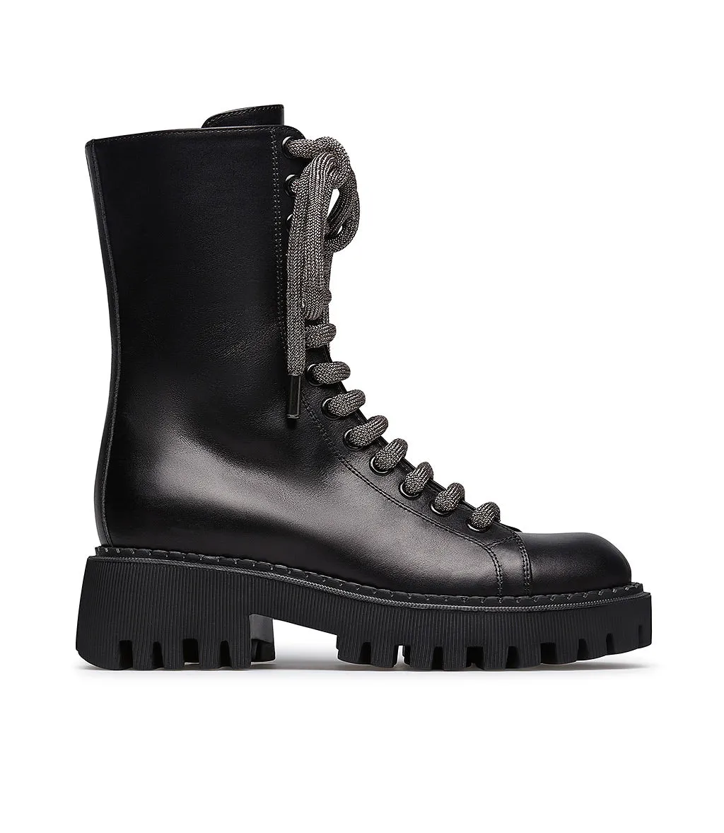 Black leather biker booties