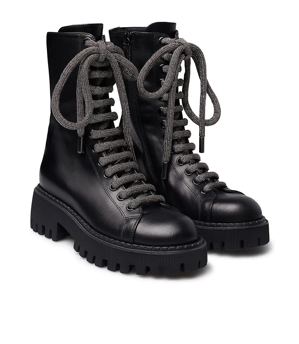 Black leather biker booties