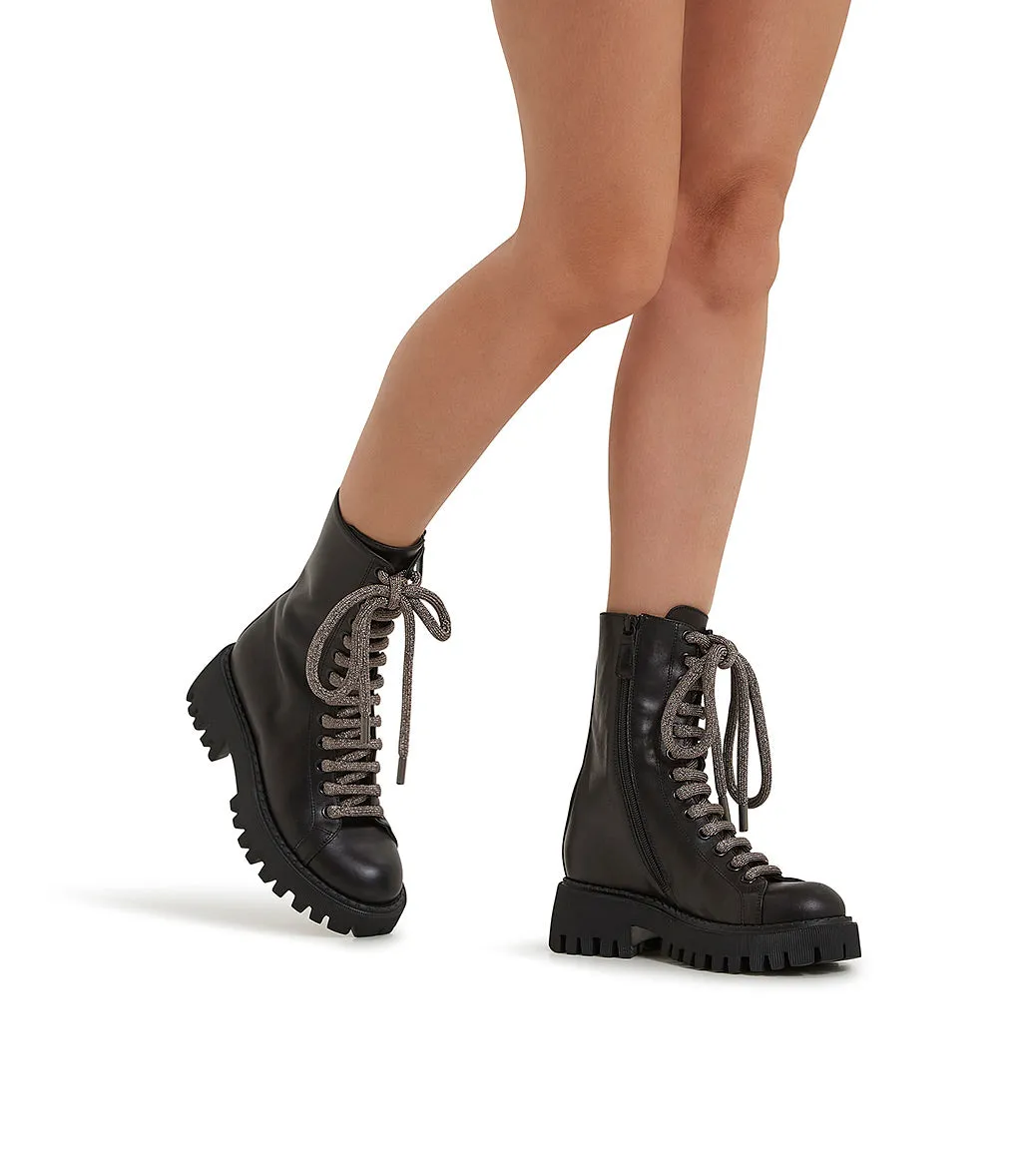 Black leather biker booties