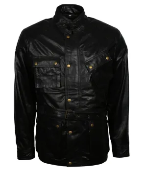 Black Sheepskin Leather Coat With Belt