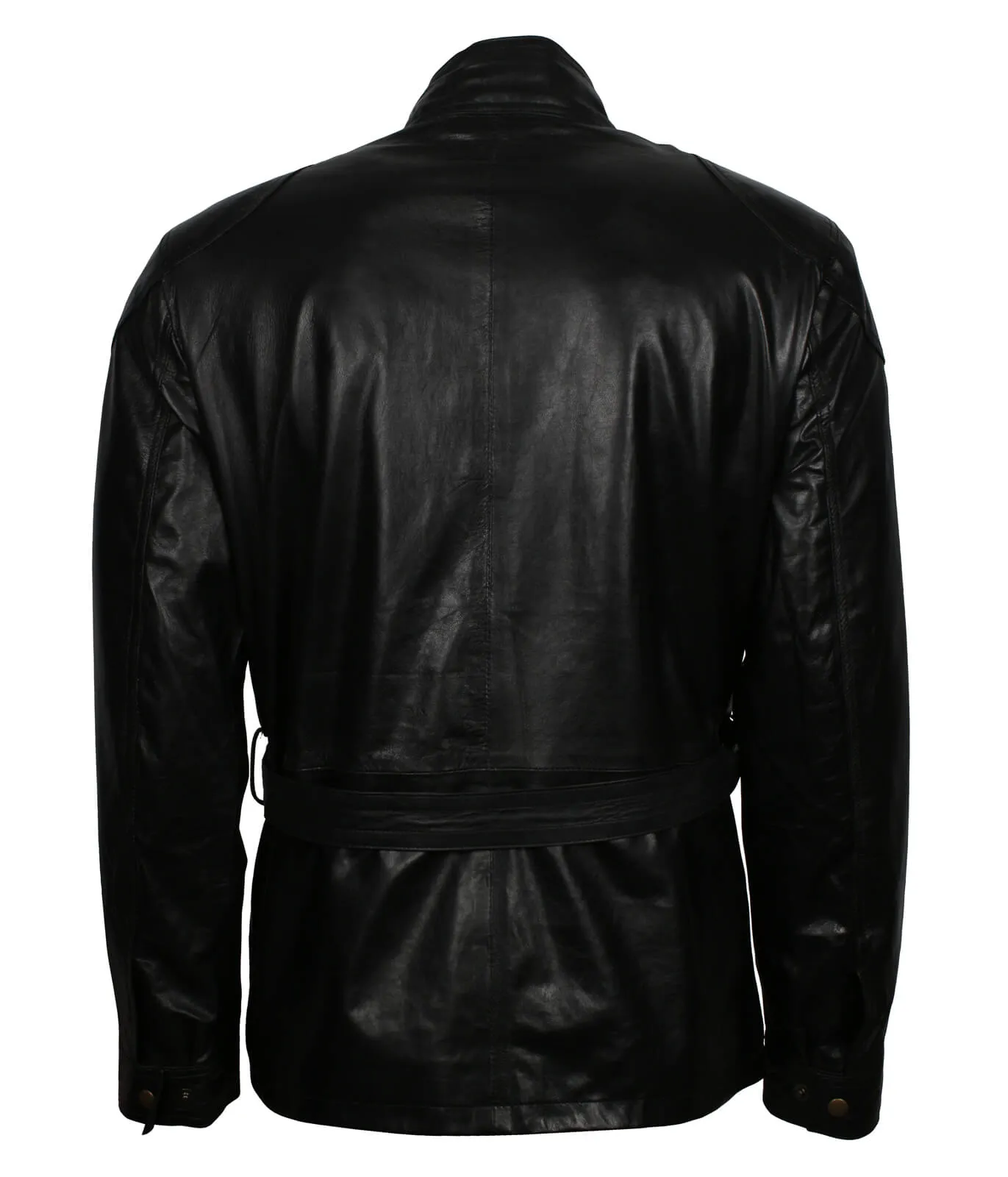 Black Sheepskin Leather Coat With Belt