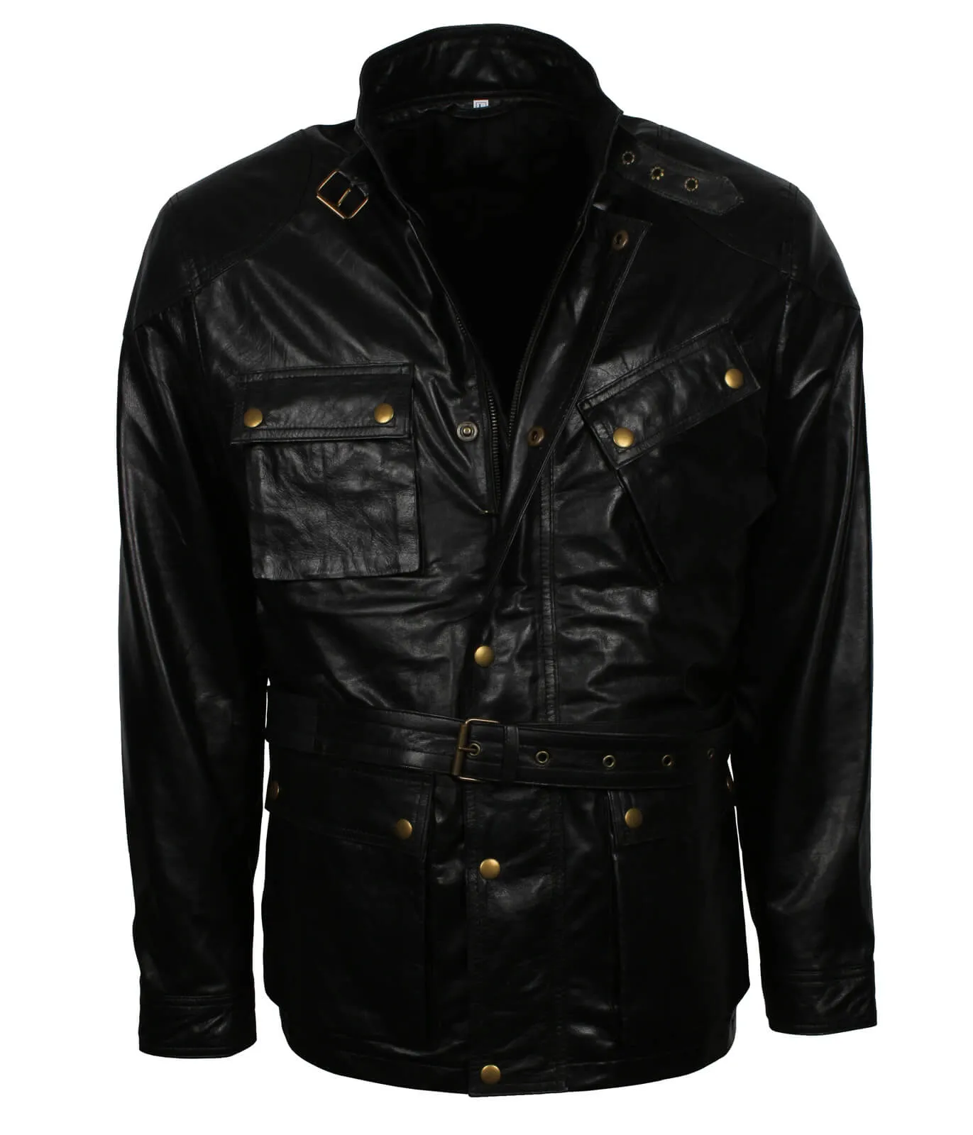 Black Sheepskin Leather Coat With Belt