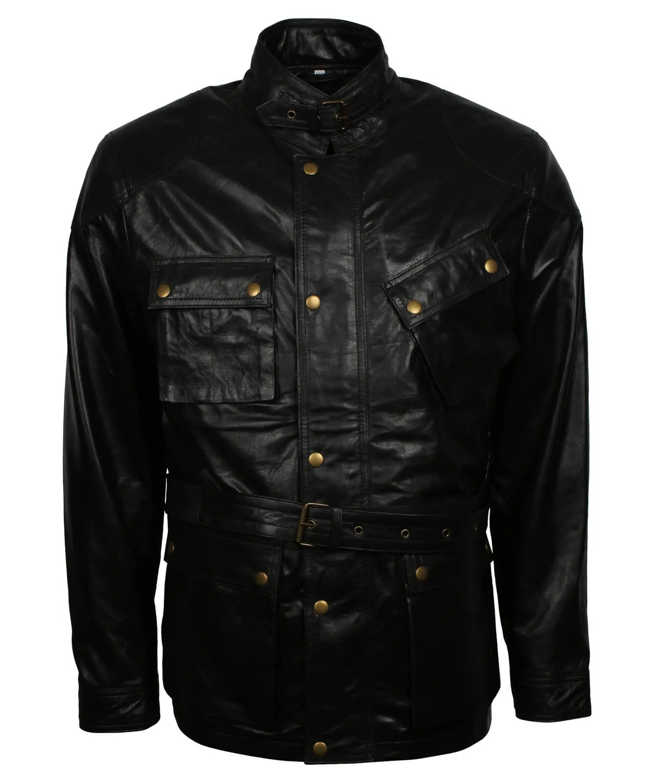 Black Sheepskin Leather Coat With Belt