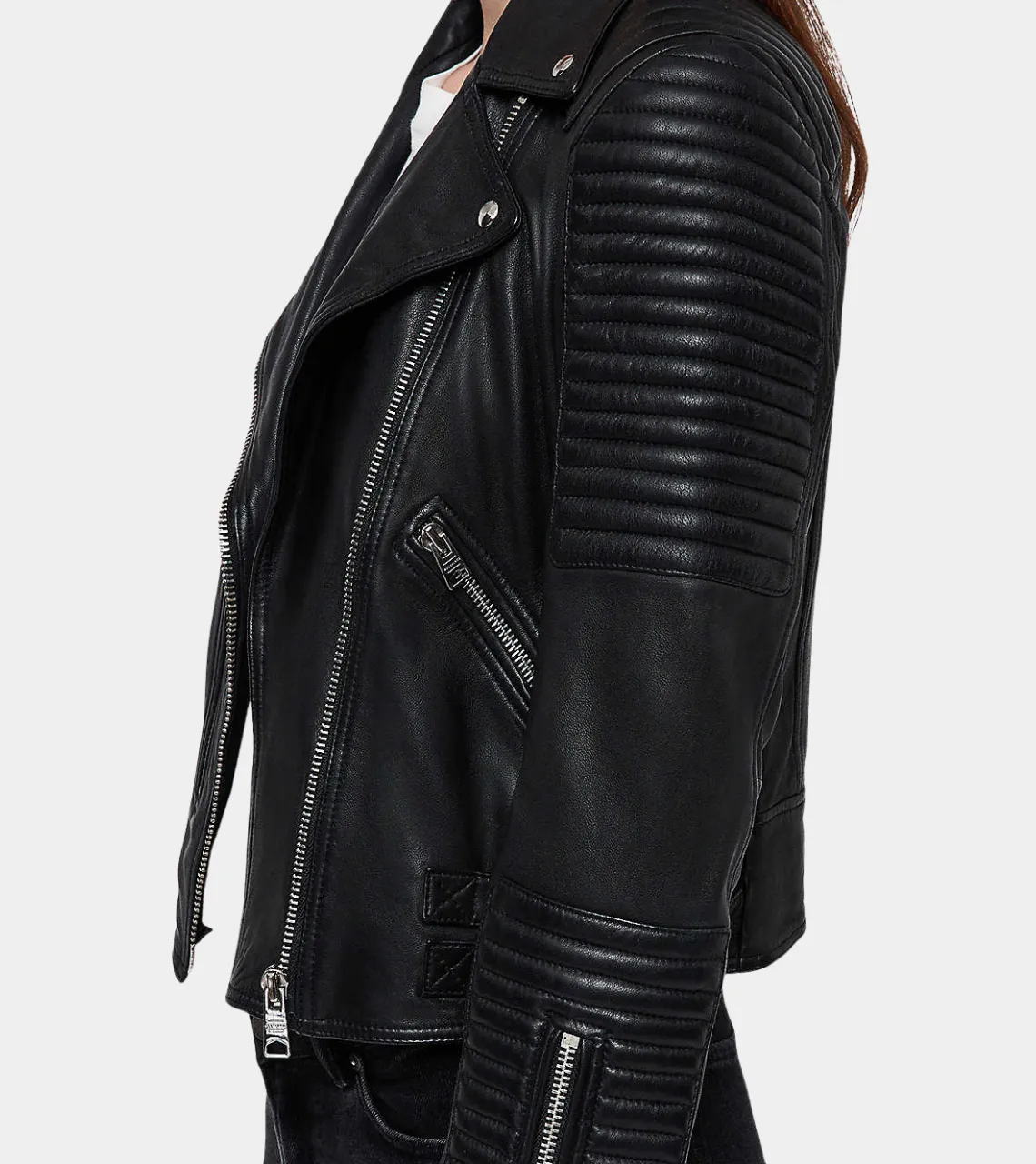 Black Sheepskin Women's Biker Leather Jacket