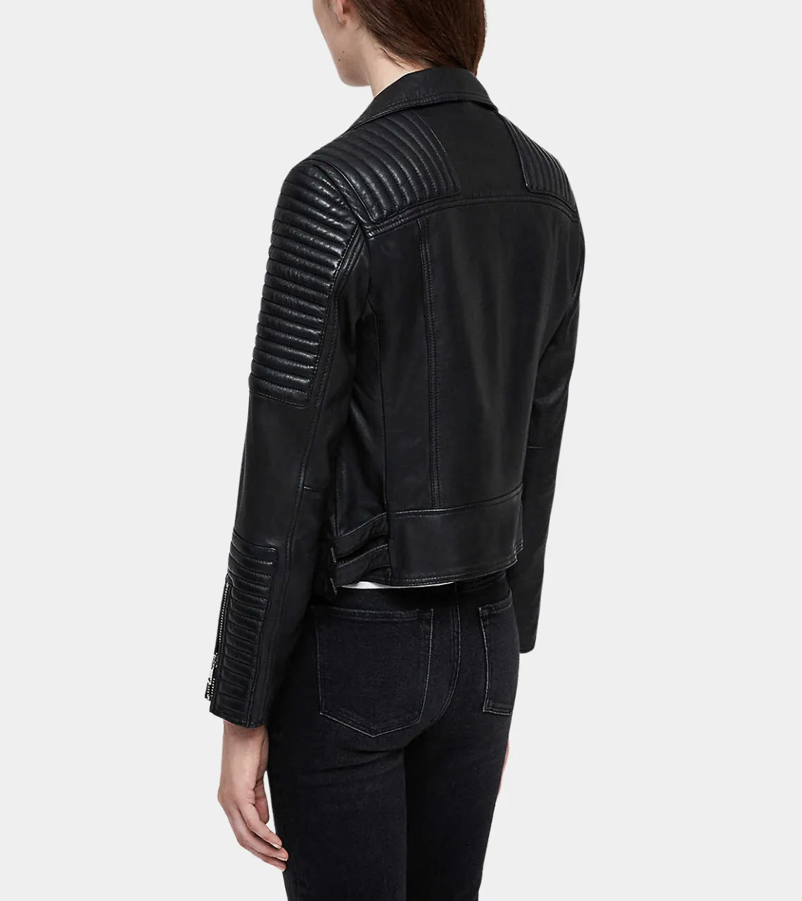 Black Sheepskin Women's Biker Leather Jacket