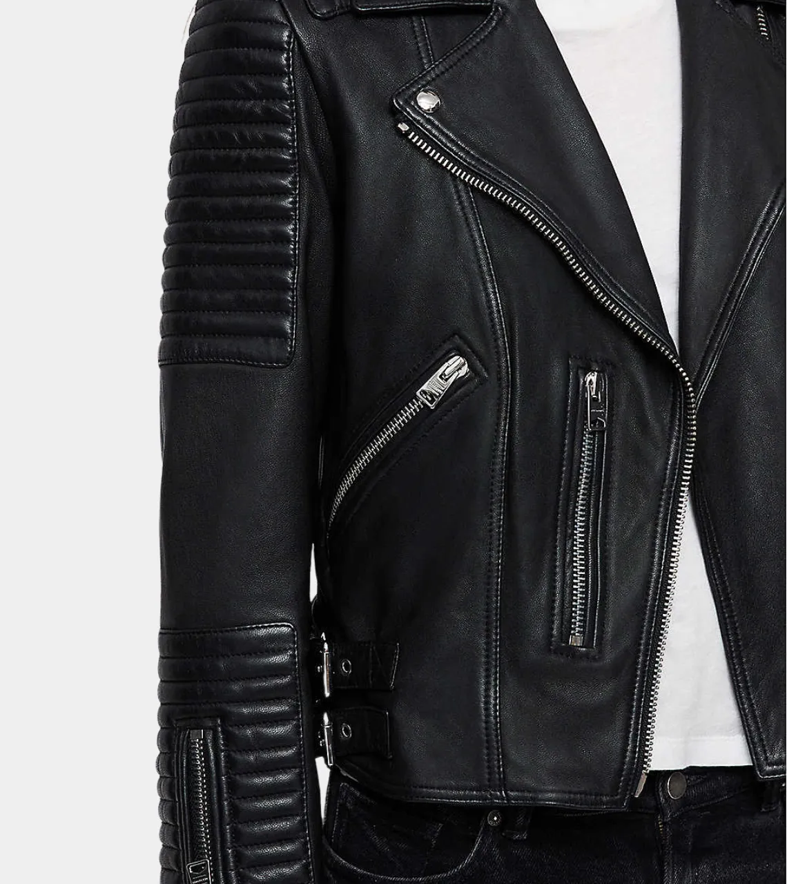 Black Sheepskin Women's Biker Leather Jacket