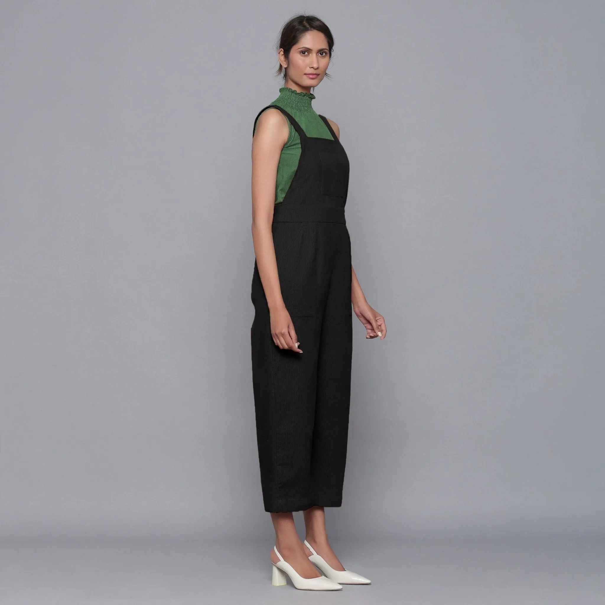 Black Warm Cotton Corduroy Dungaree Jumpsuit