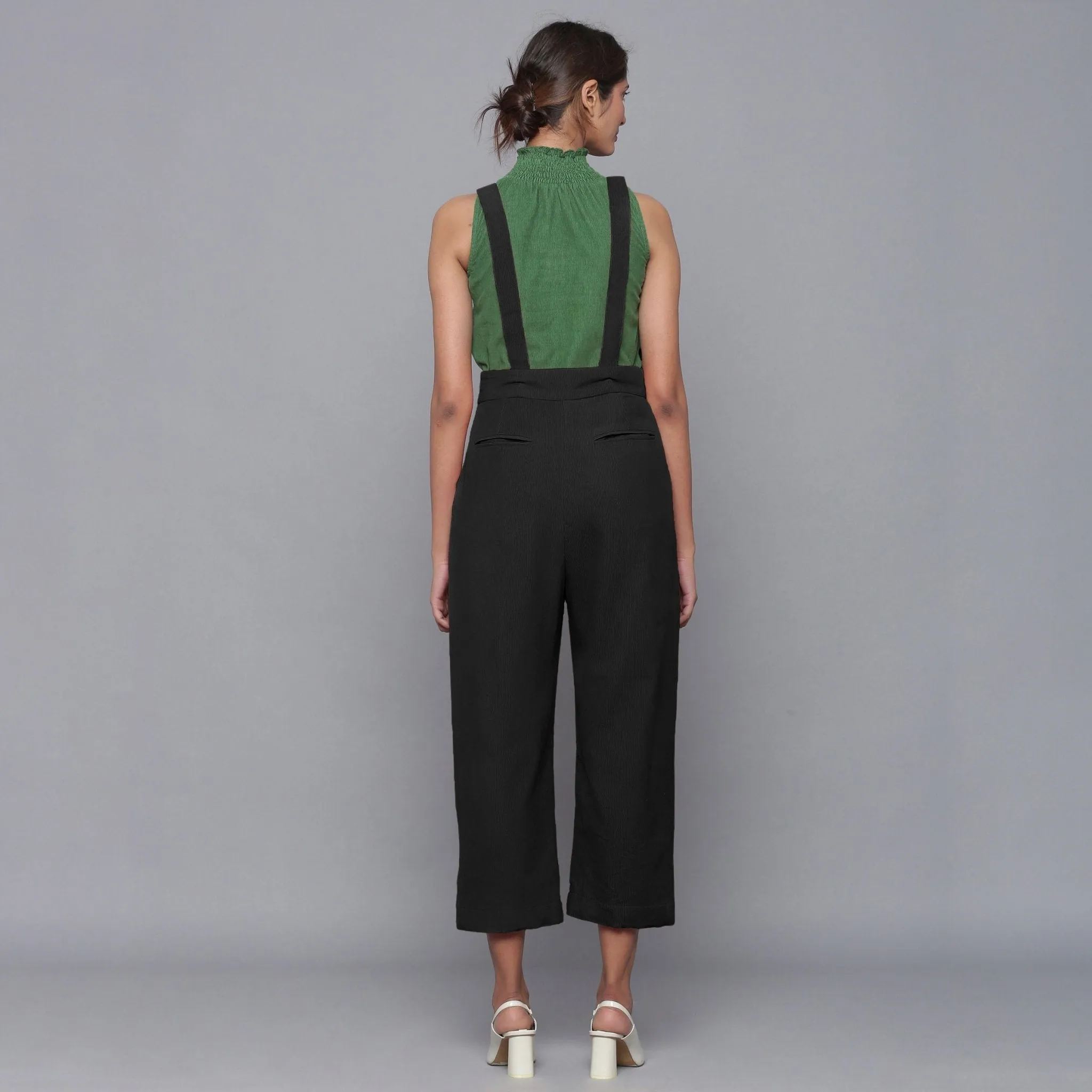 Black Warm Cotton Corduroy Dungaree Jumpsuit