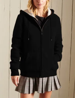 Black Women's Casual Full Zip Lined Hoodie Sweatshirt Jacket Coat - Yeokou
