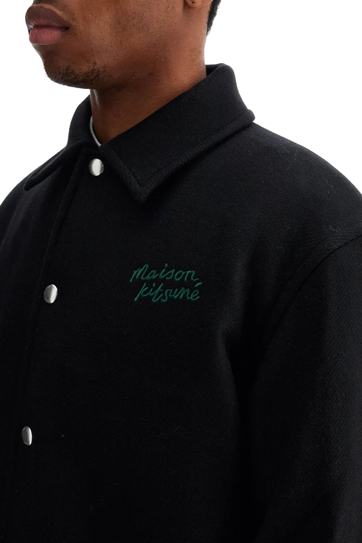 black wool varsity jacket with embroidery NM02120WM0026 BLACK