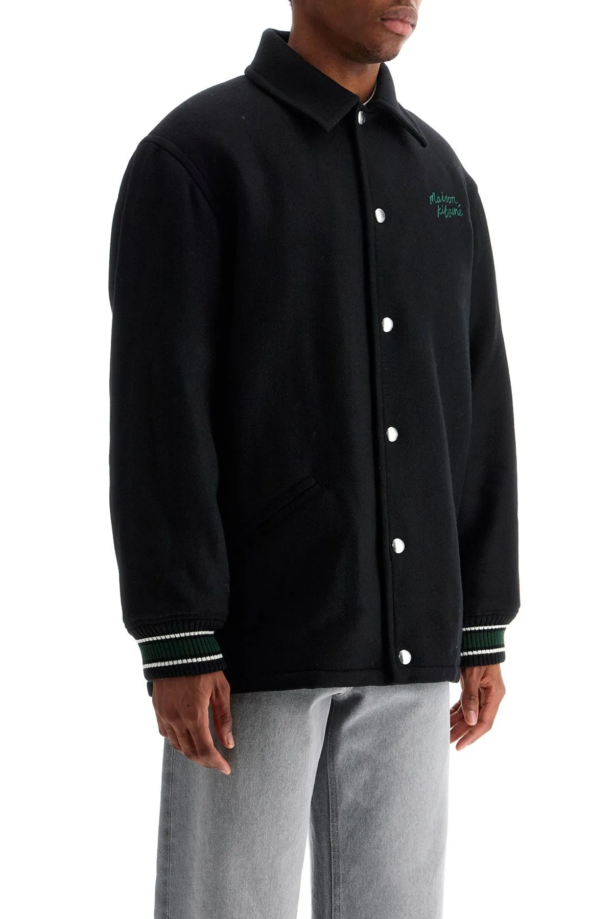 black wool varsity jacket with embroidery NM02120WM0026 BLACK