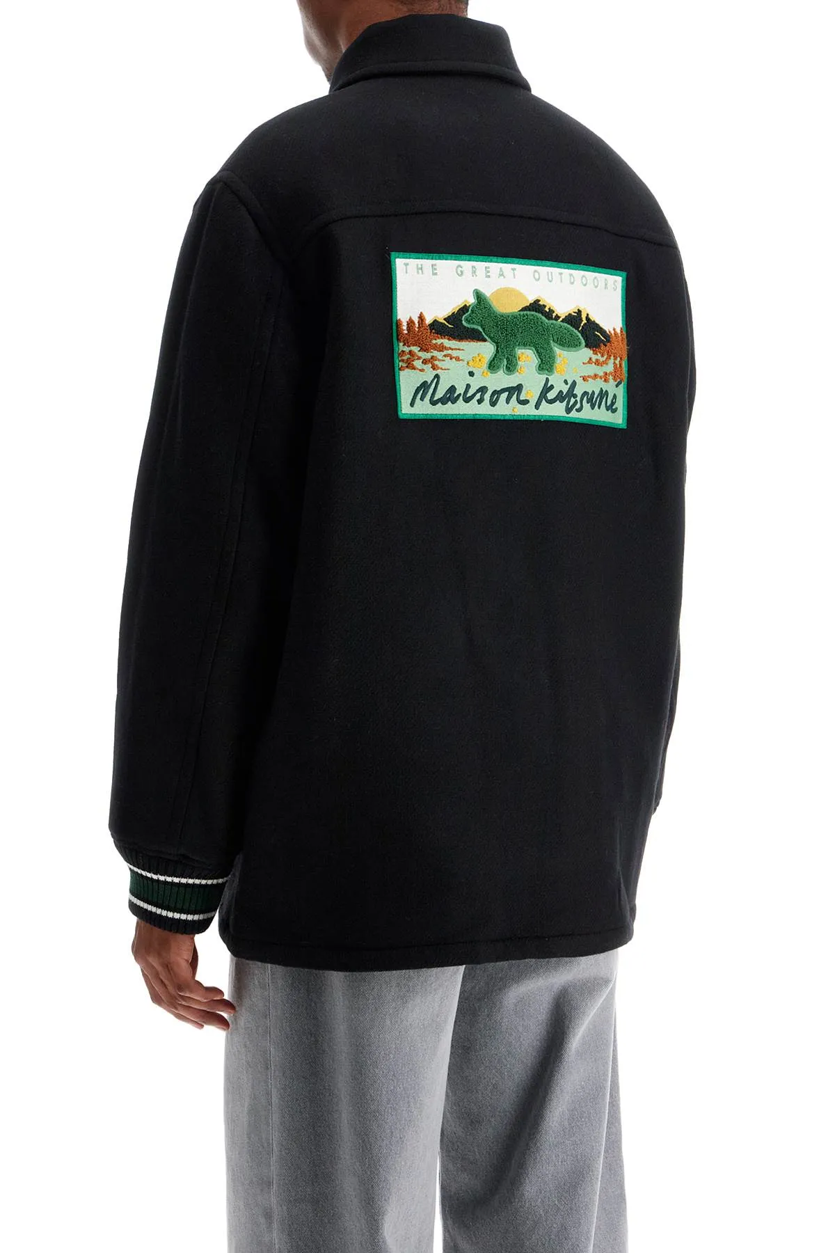 black wool varsity jacket with embroidery NM02120WM0026 BLACK
