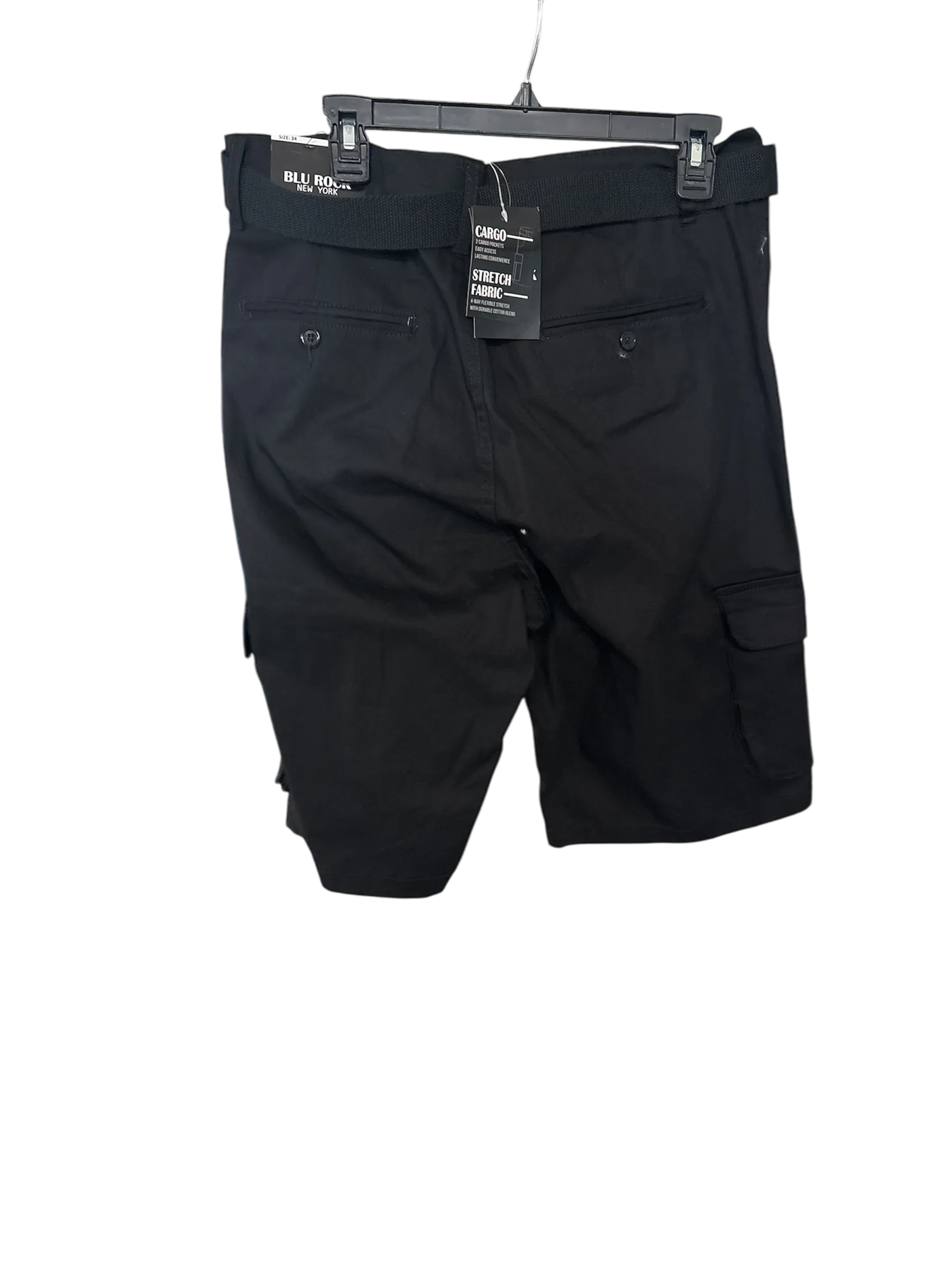 Blu rock Mens Regular fit Cargo Shorts 34 Black Solid