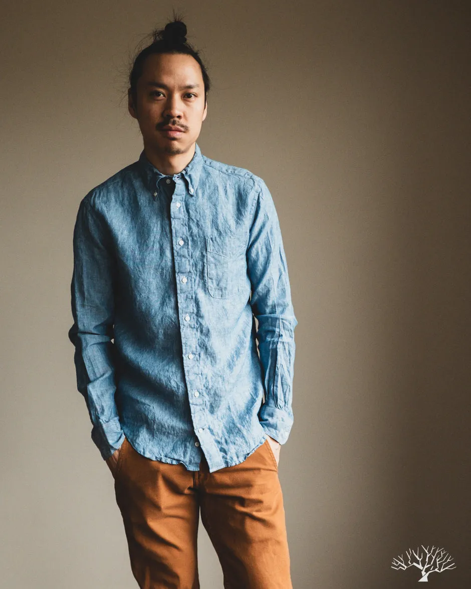 Blue Chambray Linen Long-Sleeve Shirt