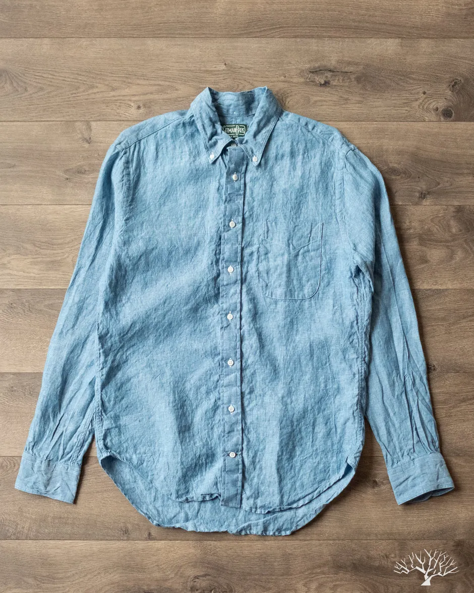 Blue Chambray Linen Long-Sleeve Shirt