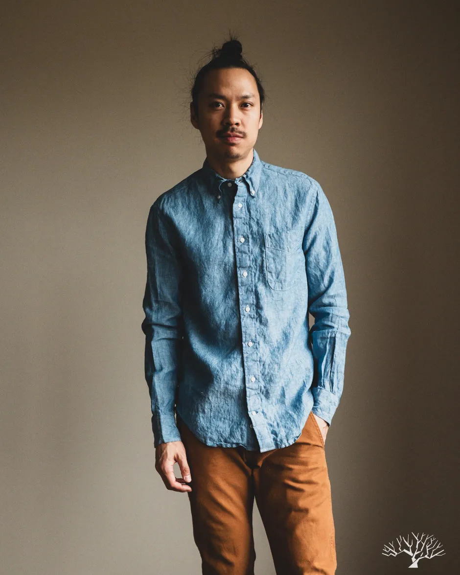Blue Chambray Linen Long-Sleeve Shirt