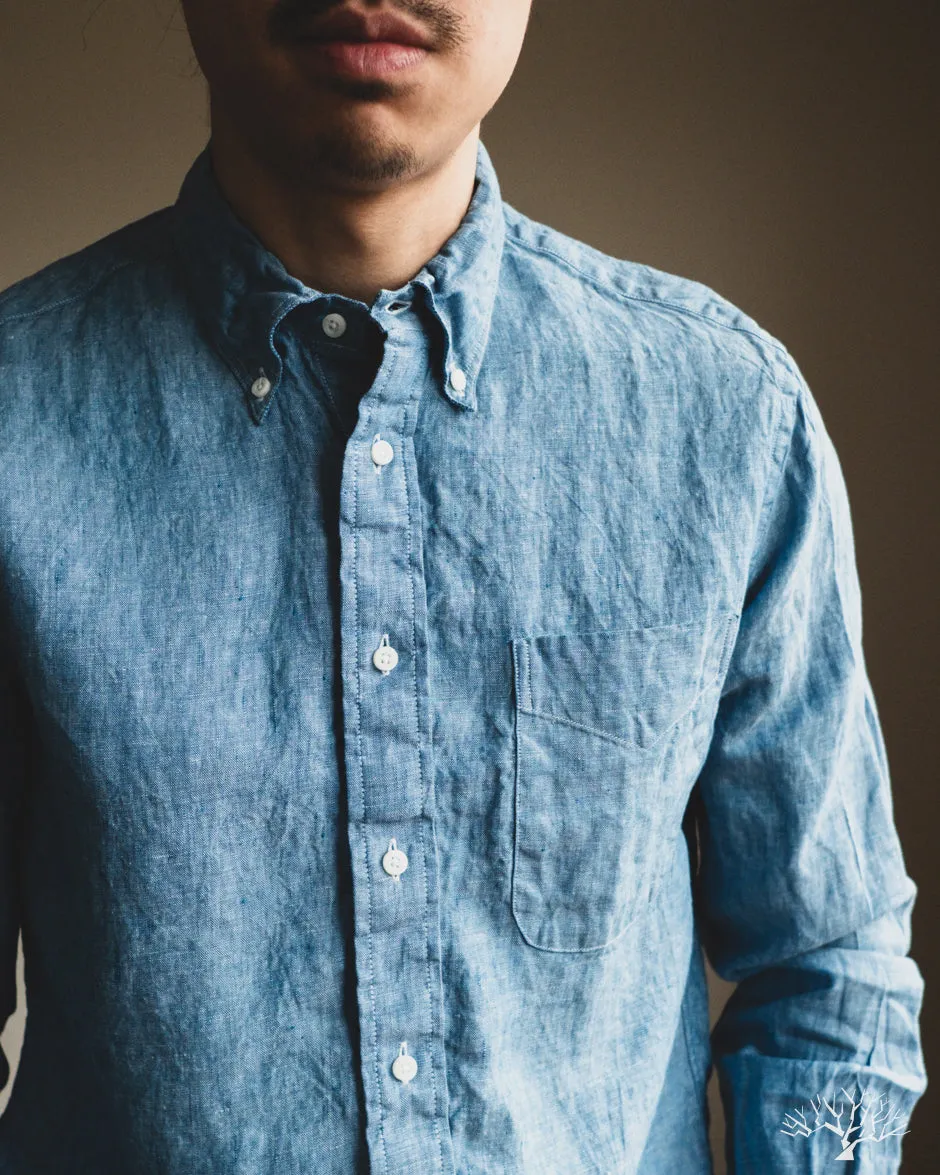 Blue Chambray Linen Long-Sleeve Shirt