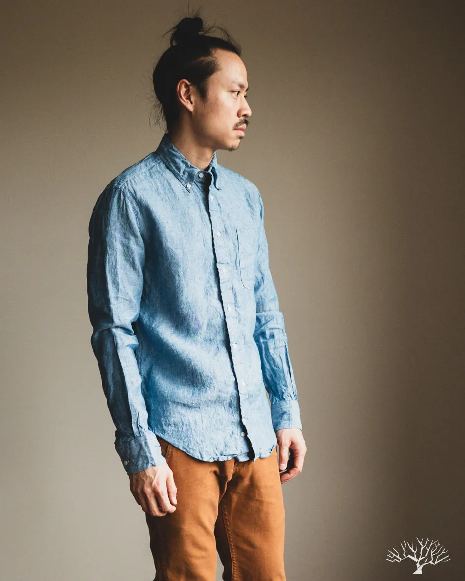 Blue Chambray Linen Long-Sleeve Shirt