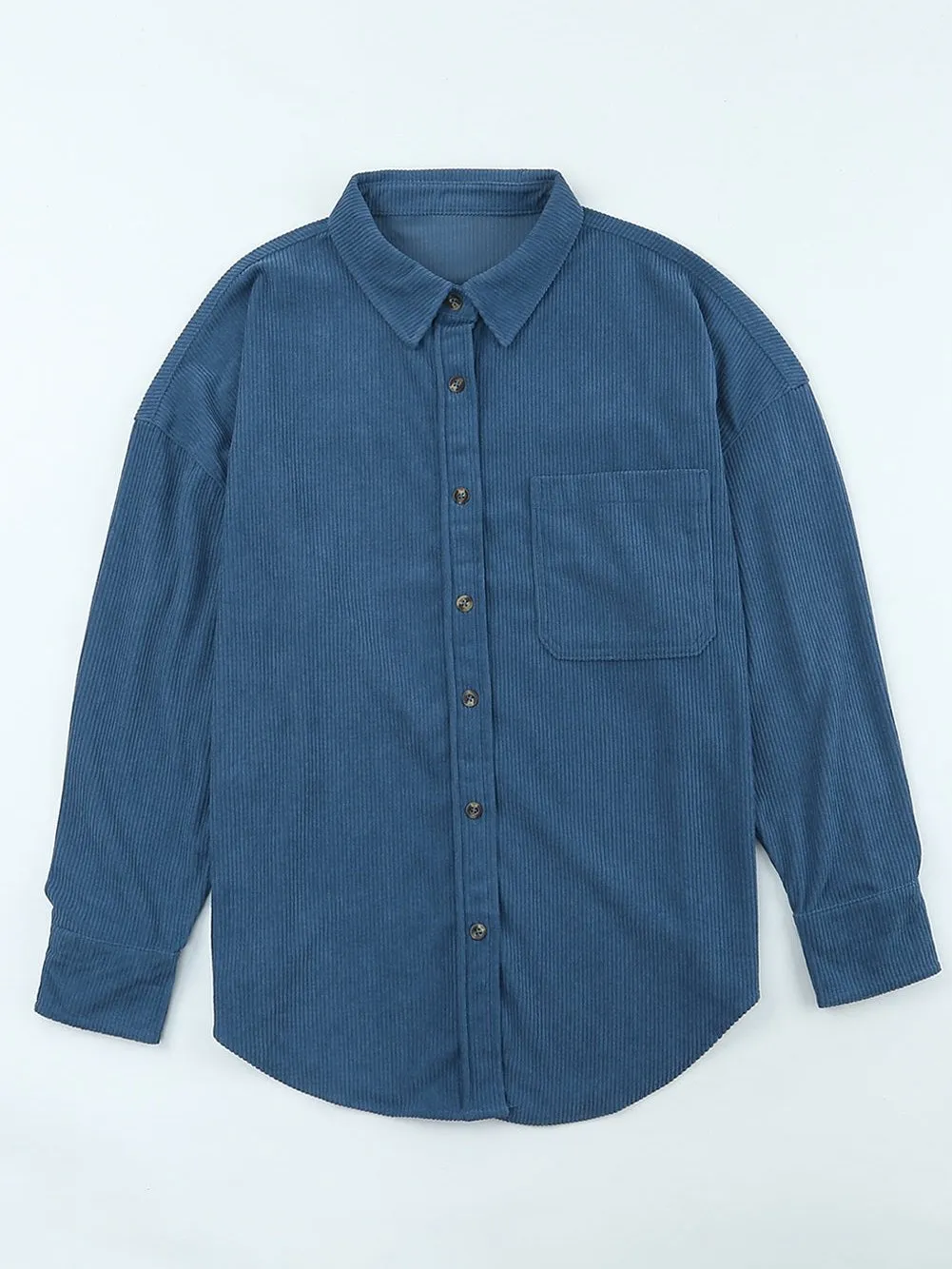 Blue Corduroy Button Pocket Blouse