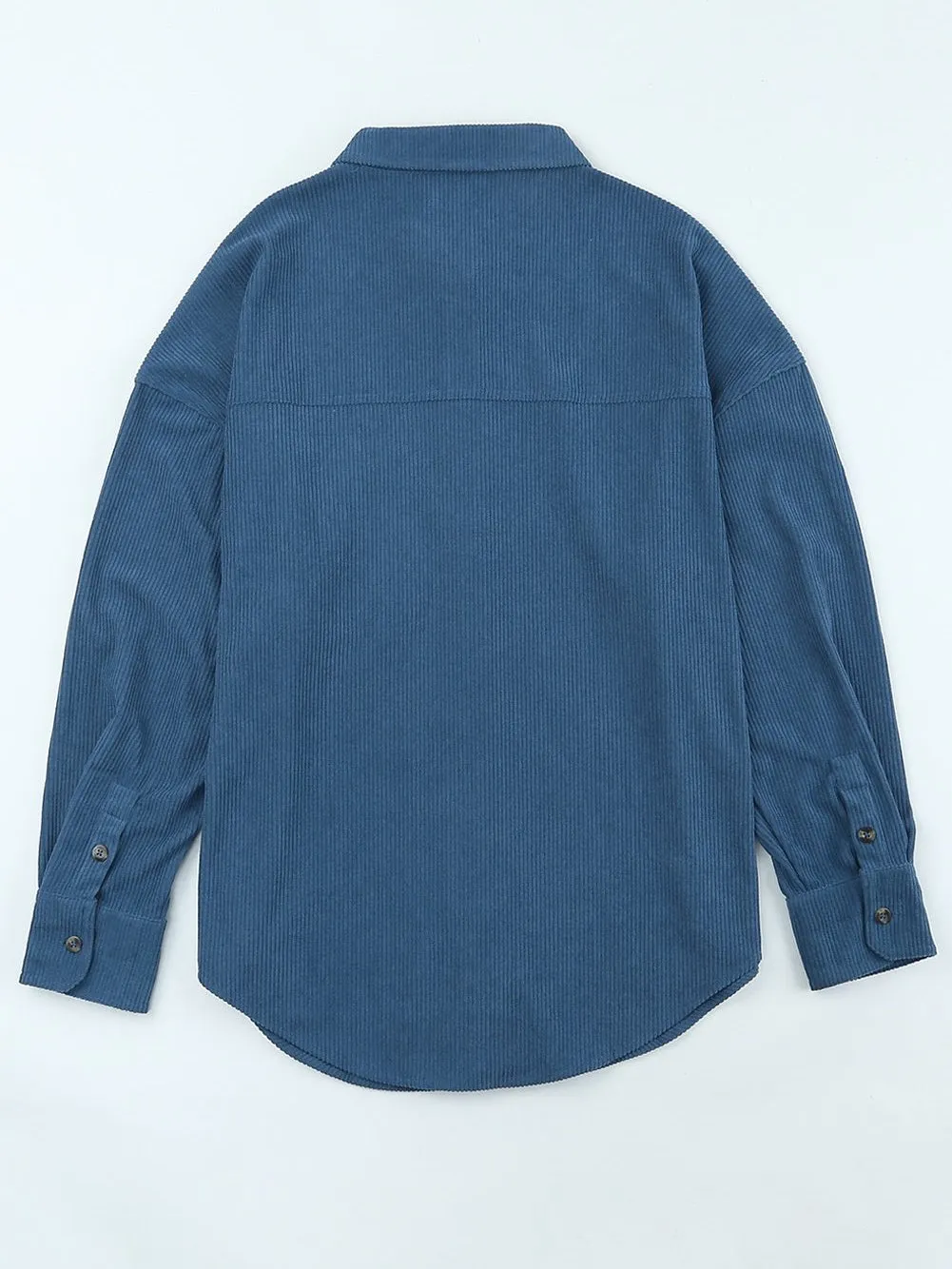 Blue Corduroy Button Pocket Blouse
