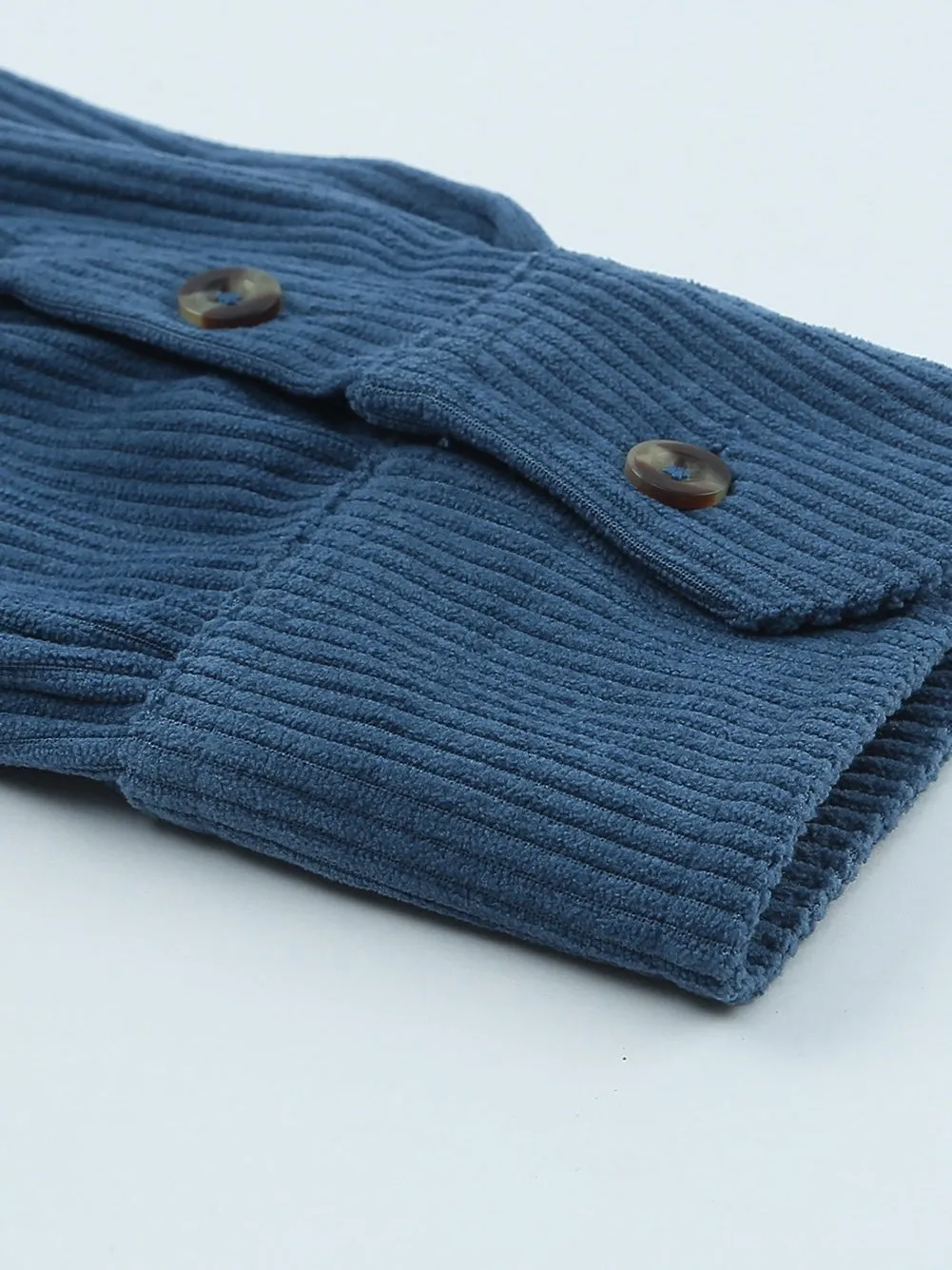 Blue Corduroy Button Pocket Blouse