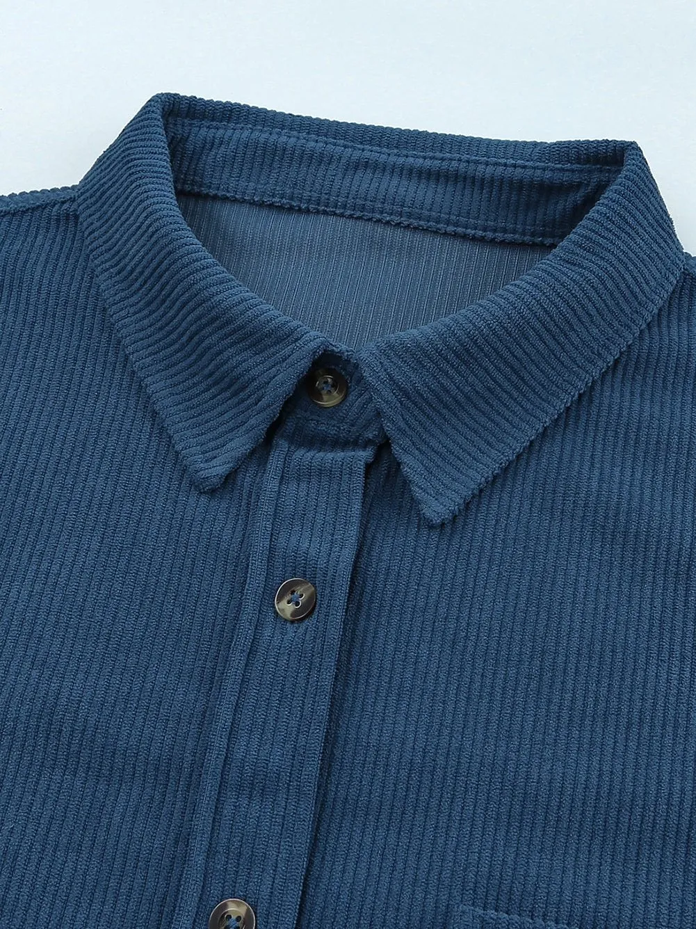 Blue Corduroy Button Pocket Blouse