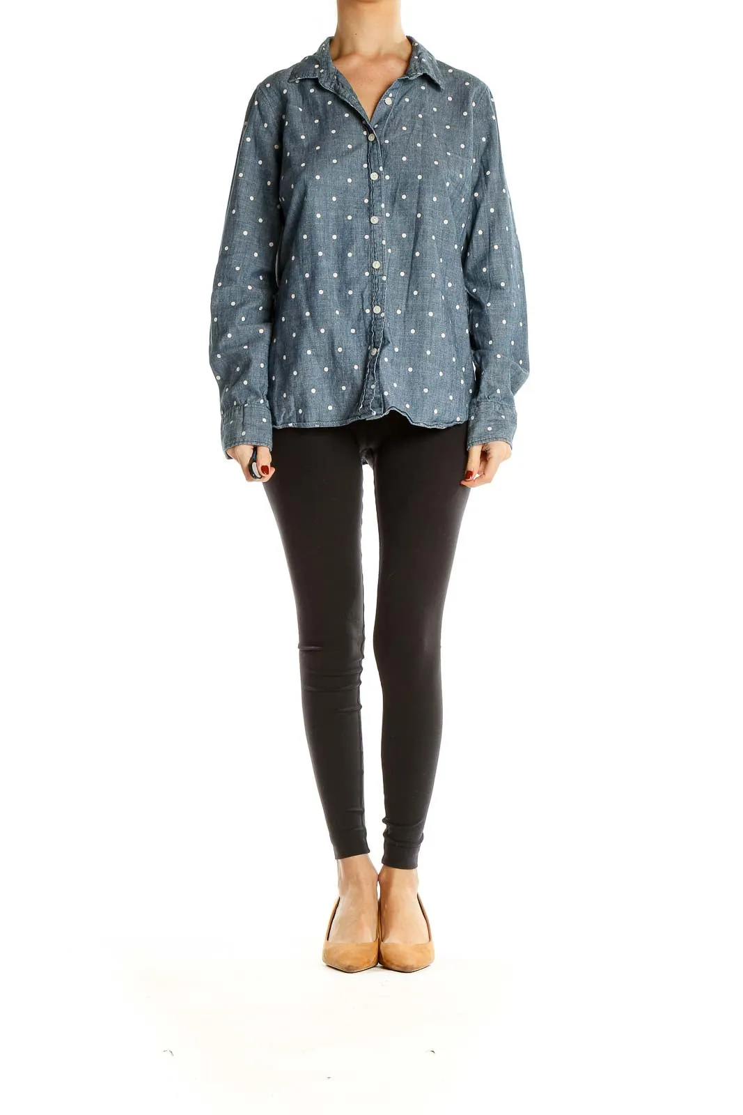 Blue Polka Dot Chambray Button-Up Shirt