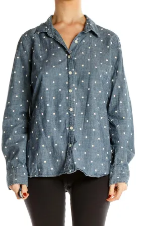 Blue Polka Dot Chambray Button-Up Shirt
