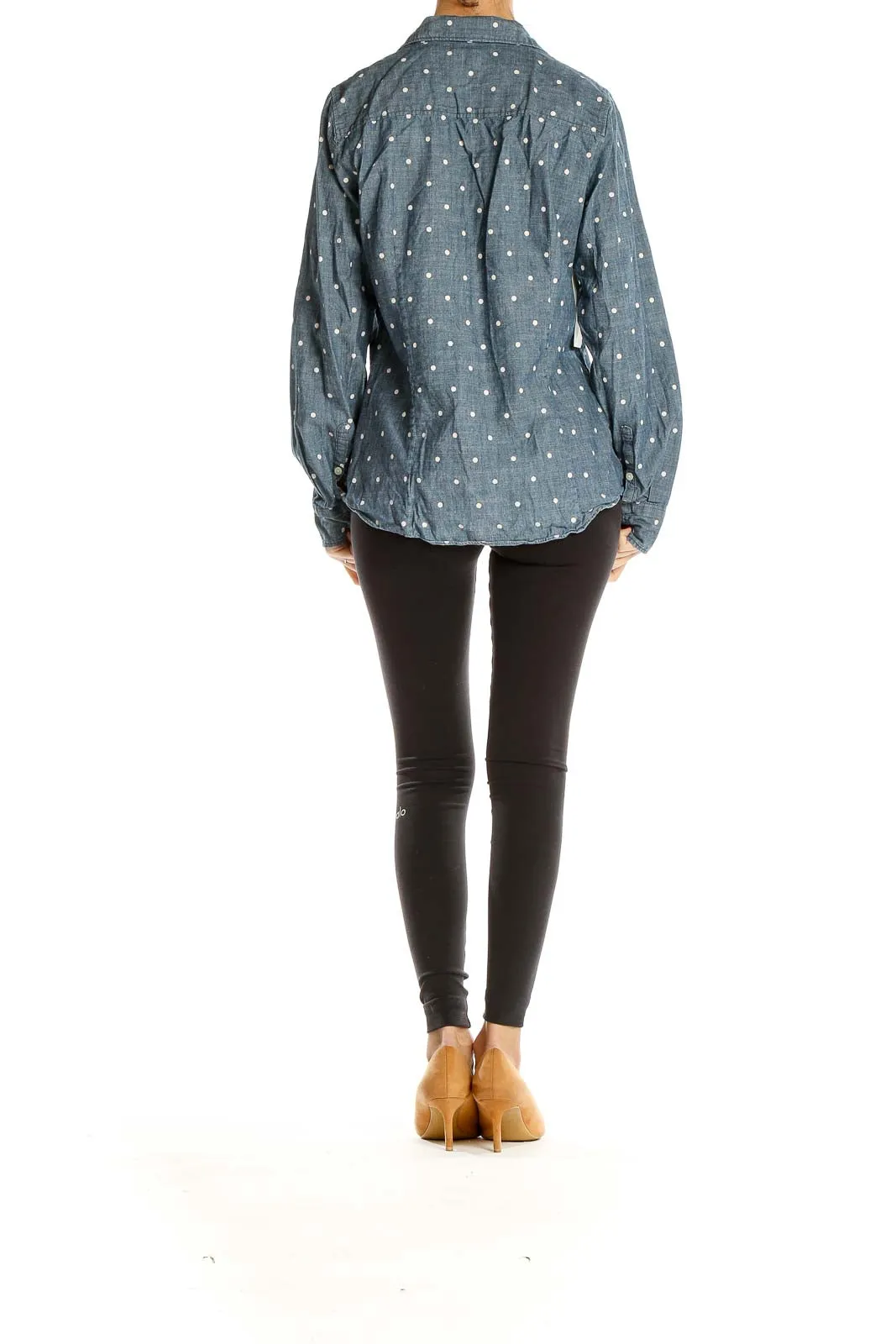 Blue Polka Dot Chambray Button-Up Shirt