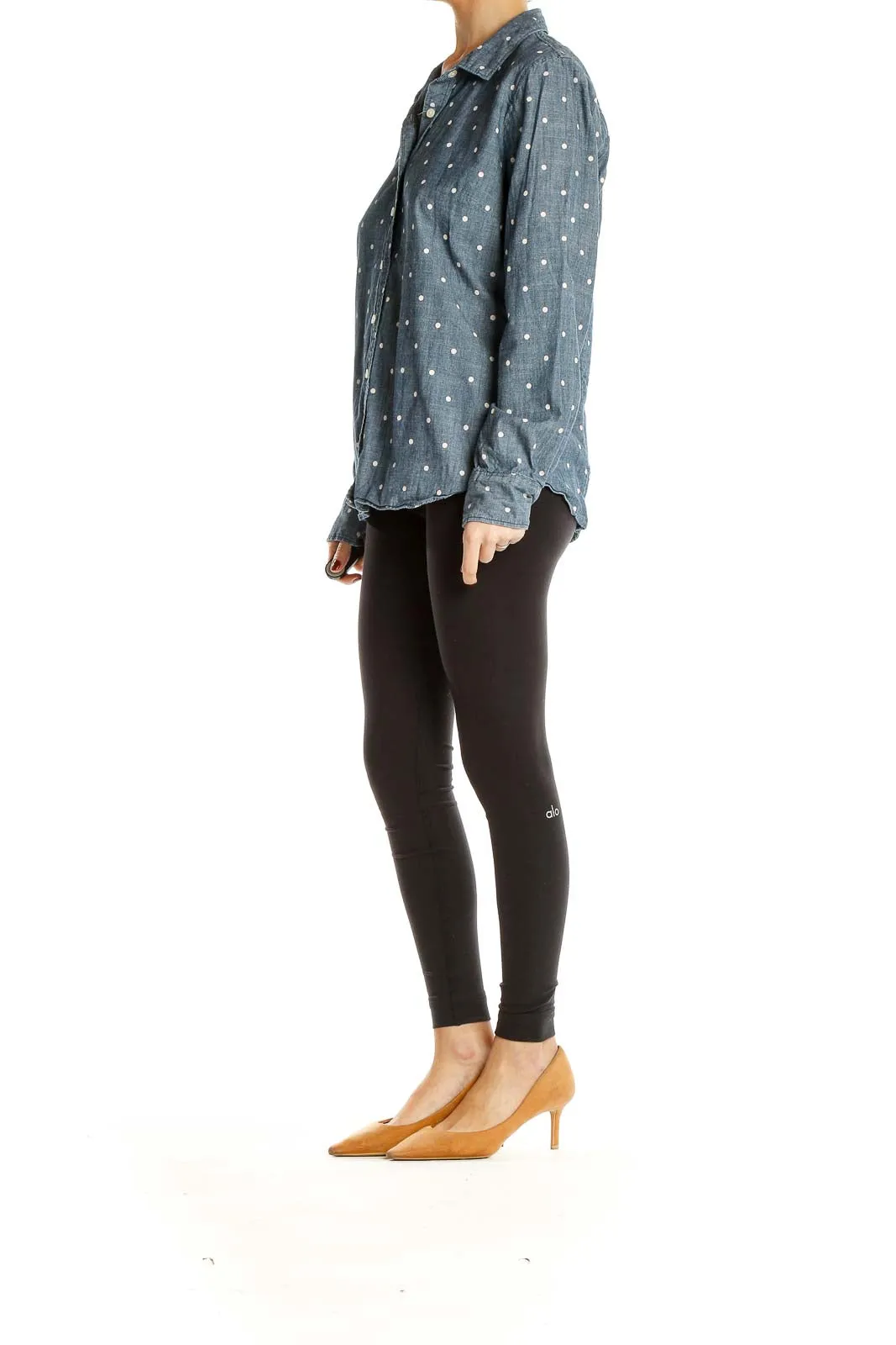 Blue Polka Dot Chambray Button-Up Shirt