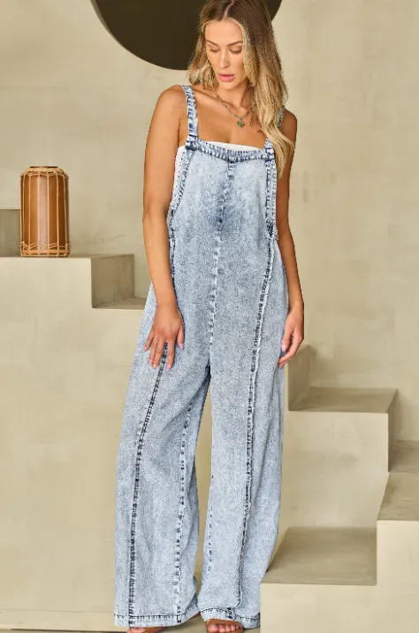 Blue Skies Frayed Denim Overalls