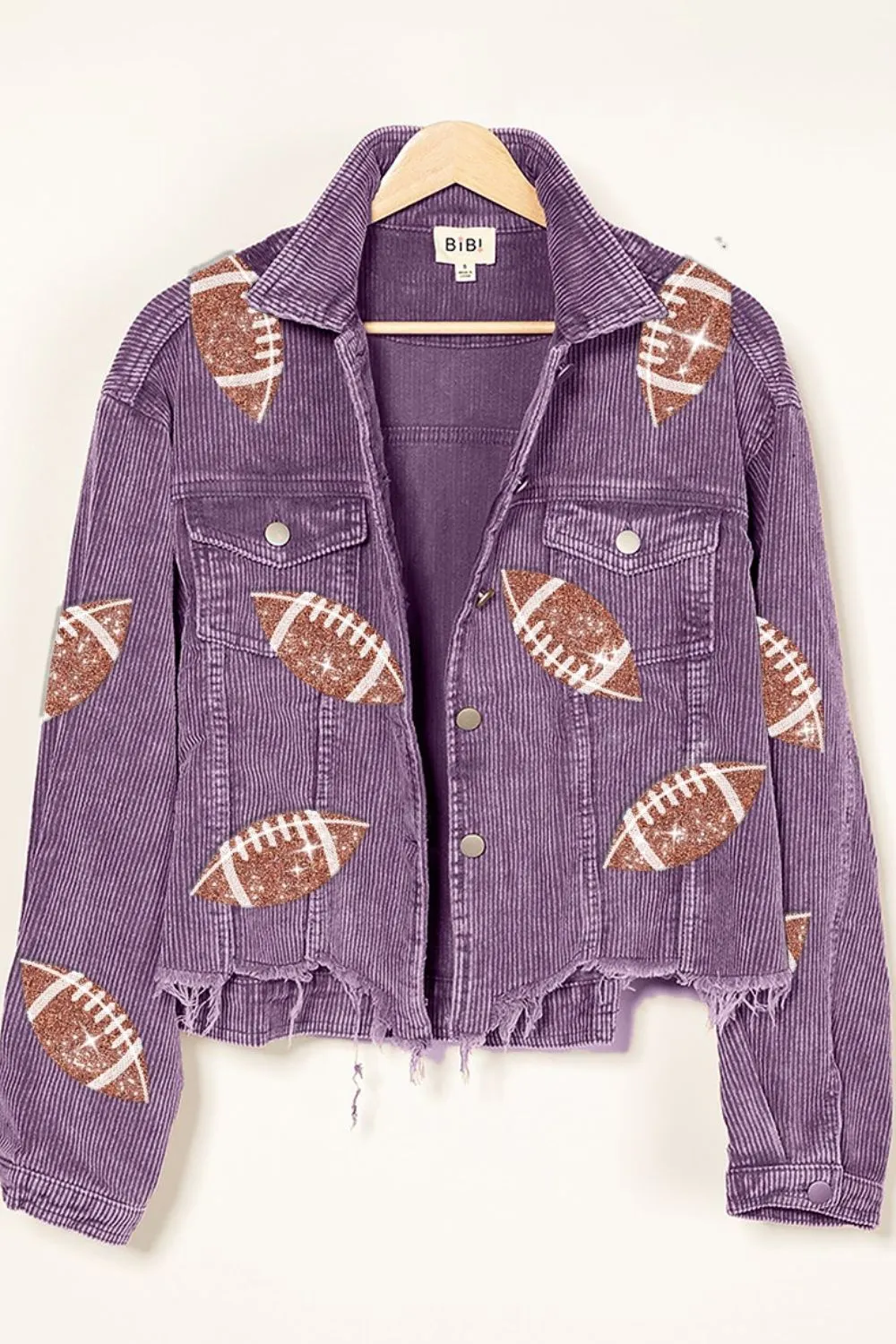 Blue Zone Planet |  BiBi Football Sequin Embroidery Washed Corduroy Jacket