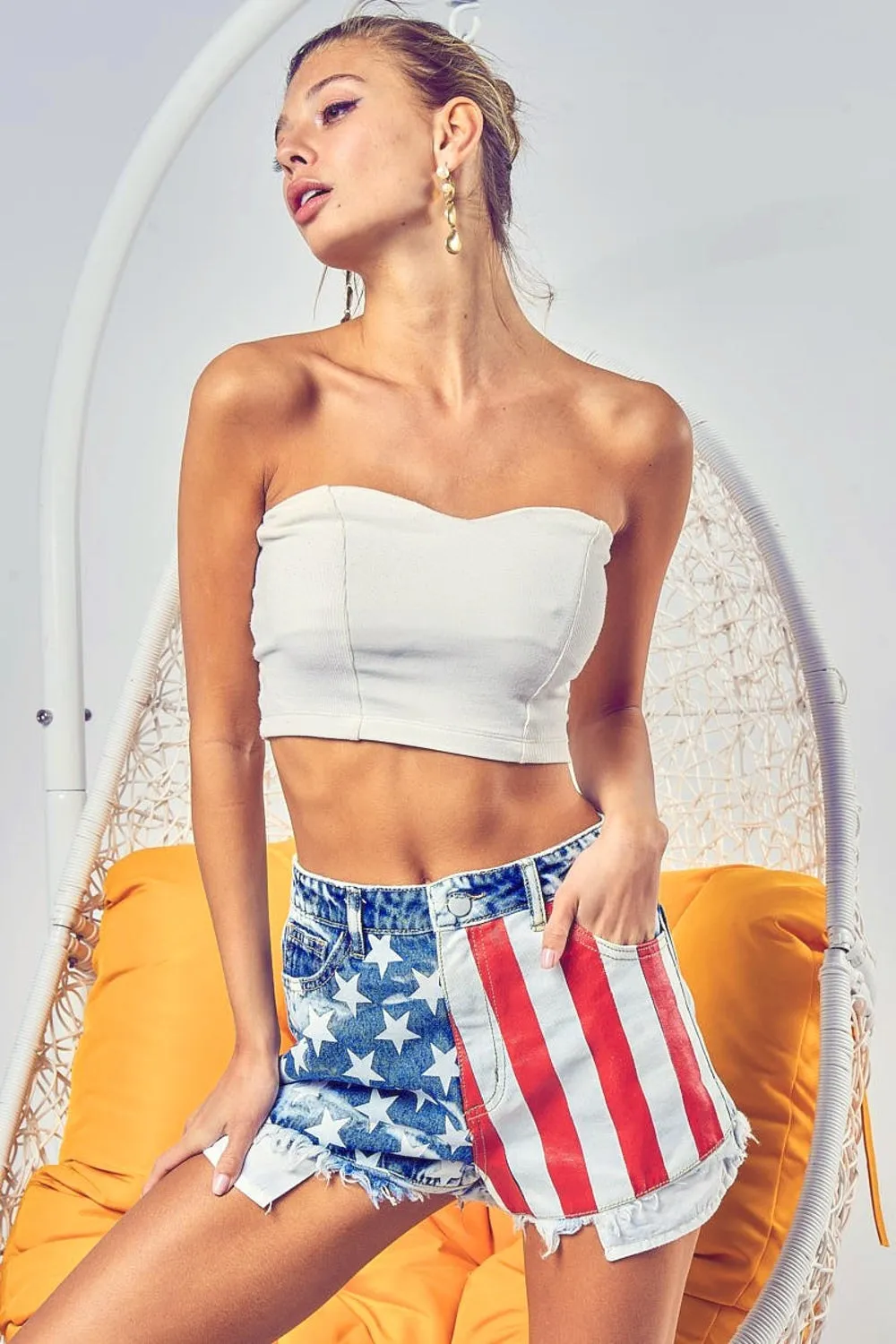 Blue Zone Planet |  BiBi US Flag Theme Bleached Denim Shorts