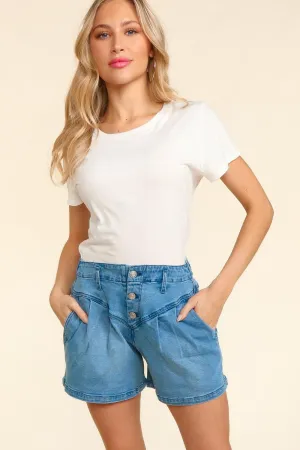 Blue Zone Planet |  Haptics High Rise Button Fly Washed Denim Shorts